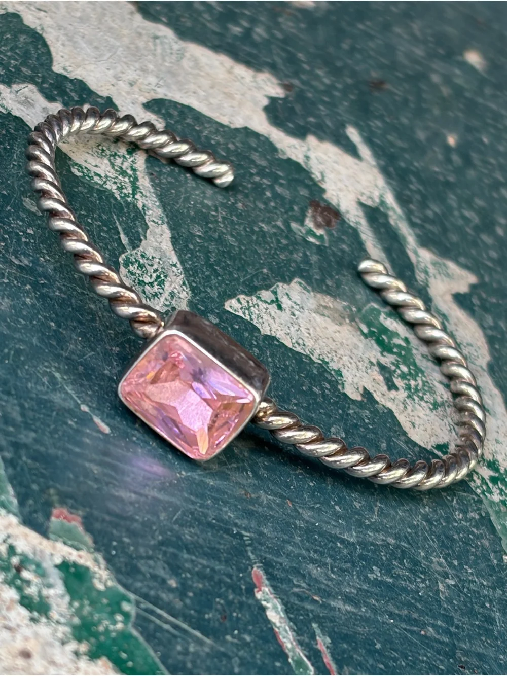 Artisan Charles Albert Sterling Silver Twisted Cable Cuff With PinkSapphire?